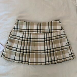 NWT Topshop Size 8 Plaid Pleated Mini Skirt Side Zip Preppy Beige Check